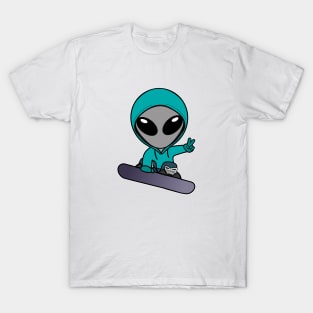 Snowboarding Gray Space Alien T-Shirt